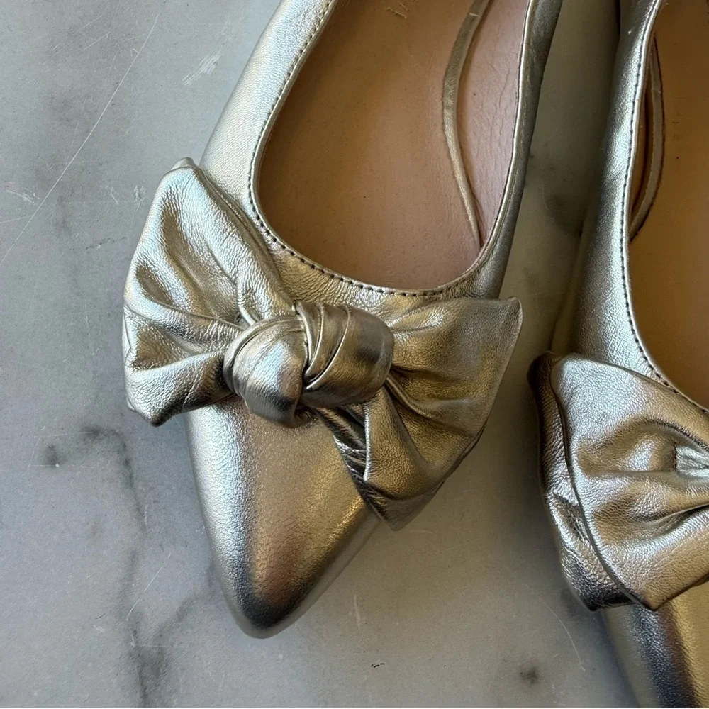 JACK ROGERS Size 8.5 Gold Debra Leather Bow Ballet Flat NEW!